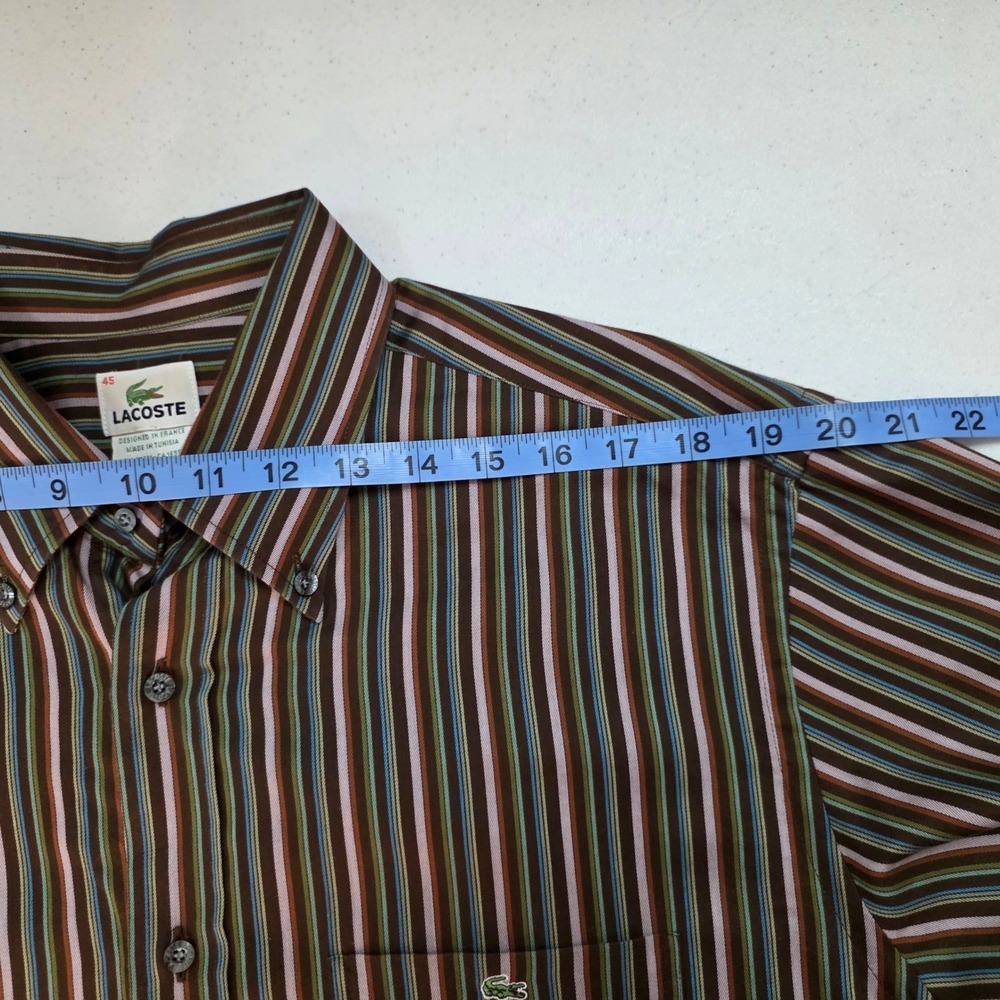Lacoste Mens Brown Multi Color Striped Long Sleeve Button Down Shirt Size 45 XL - Picture 6 of 10